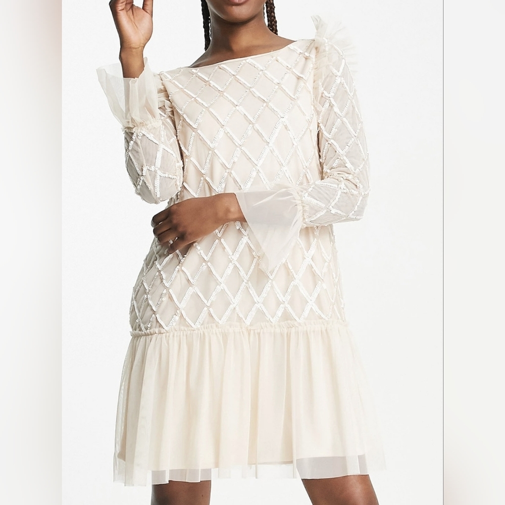 Nwt Asos little mistress diamond sequin mini dress Ivory